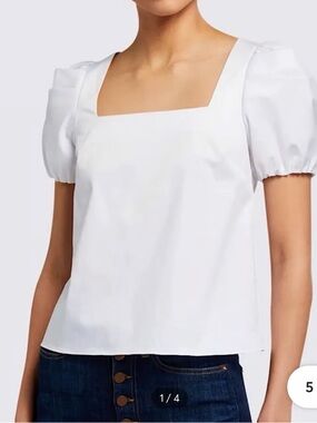 Alice + Olivia White Bernice Square Neck Puff Sleeve Top
